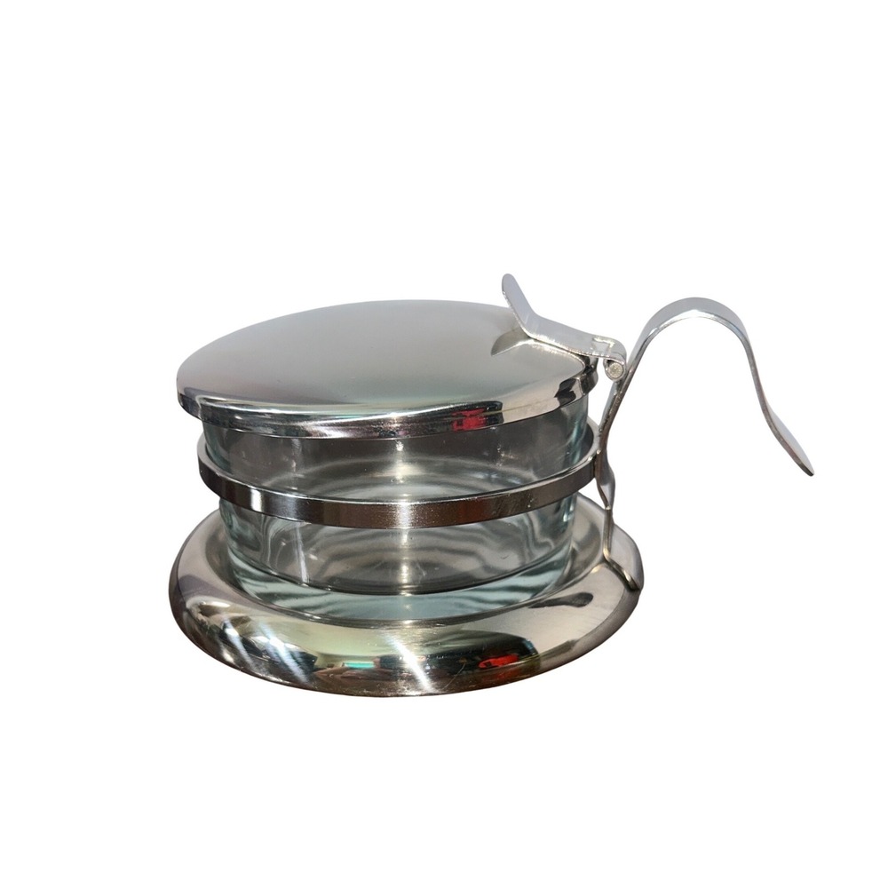 Table craft Stainless Steel‎ and Glass Jam Condiment Server w/Hinged Lid Handle